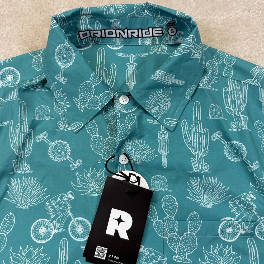 NWT OrionRide Cycling Gravel Shirt Mens Small Lt Green Desert Cactus Zip Pockets